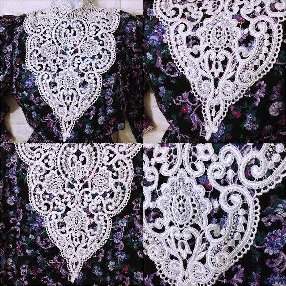 Vintage '87 Scott McClintock 2-pc Set Victorian Lace Blouse Skirt Dark Floral - Picture 8 of 12